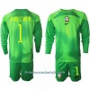 Conjunto (Camiseta+Pantalón Corto) Portero Manga Larga Brasil Alisson Becker 1 Segunda Equipación Mundial 2022 - Niño